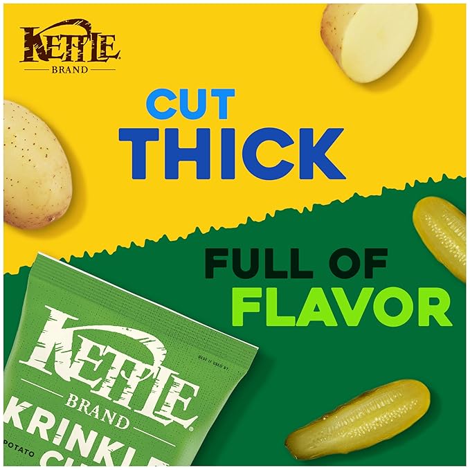 Kettle Brand Potato Chips, Krinkle Cut, Dill Pickle Kettle Chips, 7.5 Oz (Pack of 12)