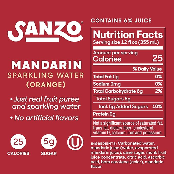 Sanzo Flavored Sparkling Water - Mandarin Orange Seltzer - Low Calorie Low Sugar Soda - Craft Asian