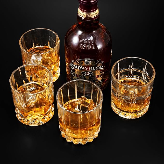 KANARS Old Fashioned Whiskey Glasses - Multi Designs Bourbon Glass 10 oz with Luxury Box - Ultra
