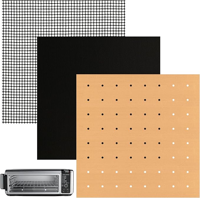 WMKGG 12 inch Square Air Fryer Liners Set, 3 Pack Non-stick Reusable Toaster Oven Mat Compatible