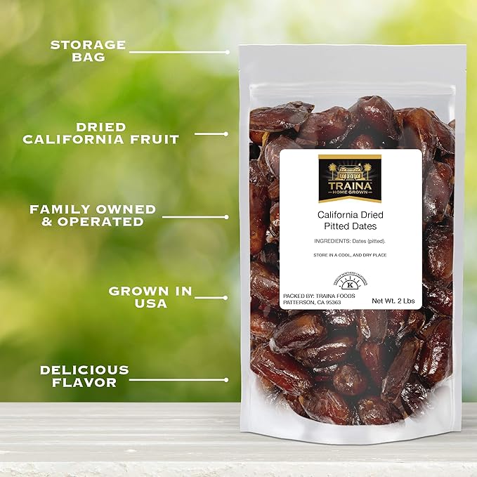 Traina Home Grown California Dried Pitted Dates - Healthy, No Added Sugar, Non GMO, Kosher