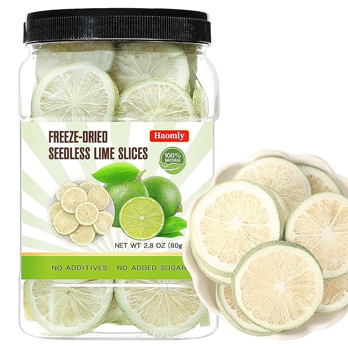Haomly Freeze-dried Seedless Lime Slices,2.8oz(80g),Dehydrated Limes for Cocktails,Tea, Snacking