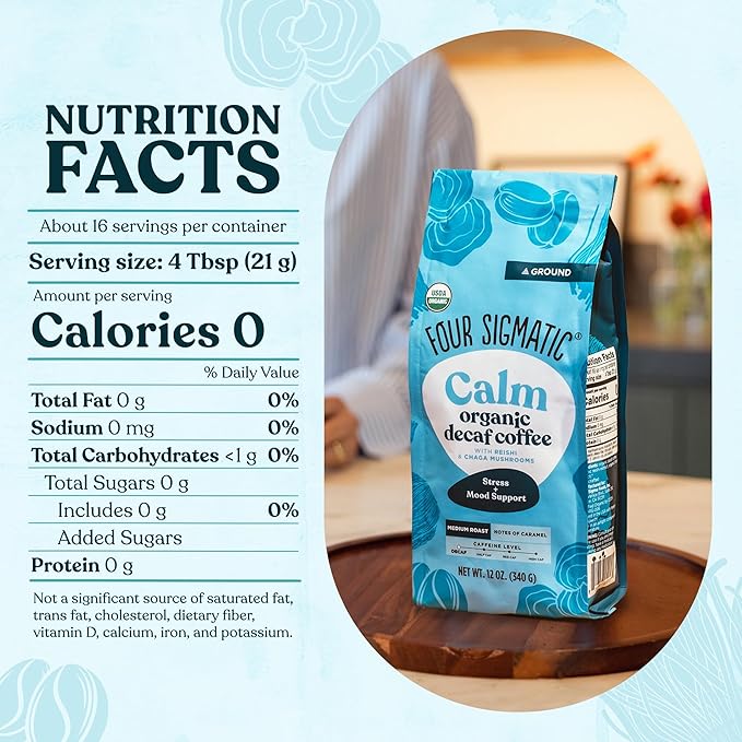 Four Sigmatic Calm Organic Decaf Ground Coffee | Swiss Water Decaf Coffee with Chaga & Reishi