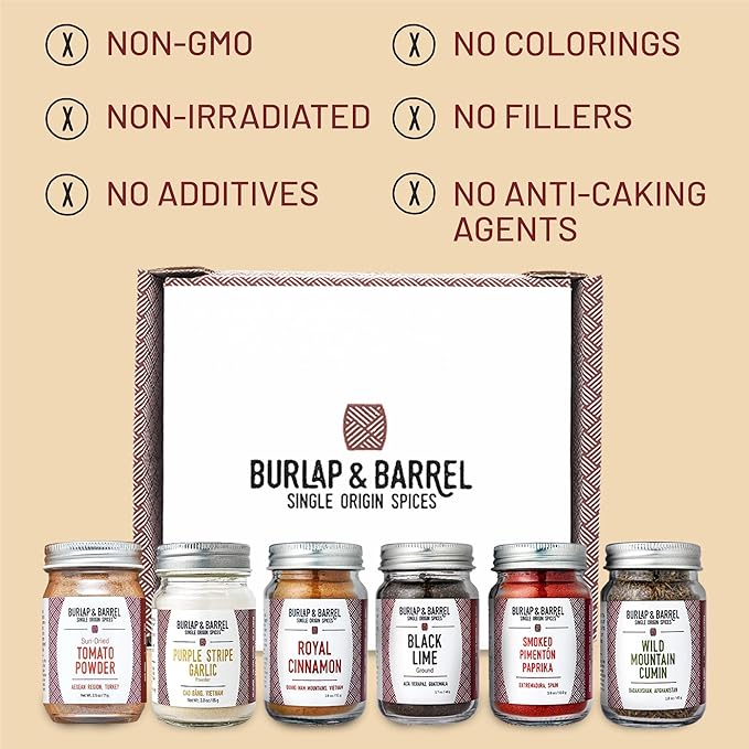 Burlap & Barrel 6-Pack Spice Gift Set ??6 Full-Size Jars of Favorite Spices for the Curious Cook