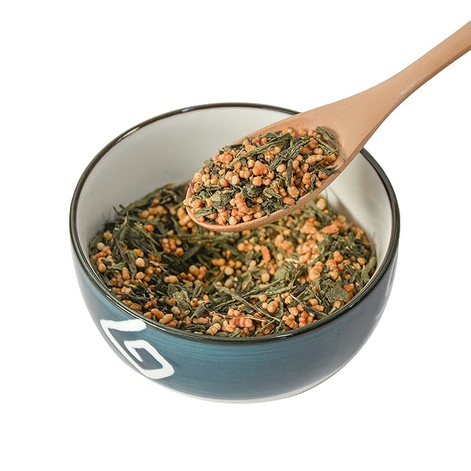 TIAN HU SHAN Genmaicha Green Tea with Roasted Rice, Low Caffeine Genmaicha Tea Loose Leaf 8 Ounce /