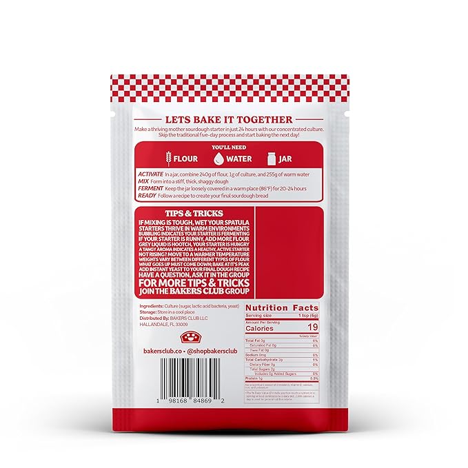 Bakers Club Rapid 24-Hour Sourdough Starter Culture - Makes 5 Batches - Mix, Ferment & Bake Next