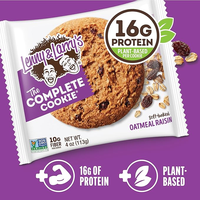 Lenny & Larry's The Complete Cookie, Oatmeal Raisin, 16g Plant Protein, Vegan, Non-GMO, 4 Ounce