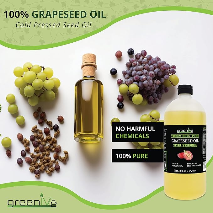GreenIVe Grapeseed Oil Naturally Grown 100% Pure Cold Pressed Light Flavor High Tempurature Cooking