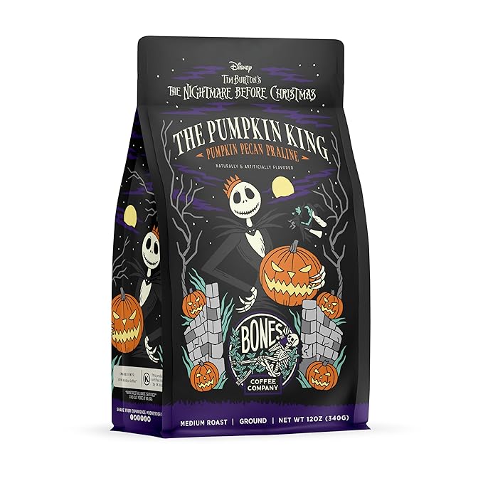 Bones Coffee Company The Nightmare Before Christmas Pumpkin King Flavored Coffee Beans, Medium