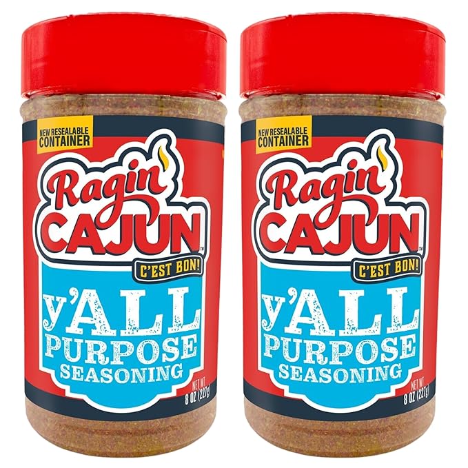 Ragin' Cajun y'ALL PURPOSE Seasoning - 8 oz Shaker - Pack of 2, Low Sodium, No MSG - Mild Louisiana