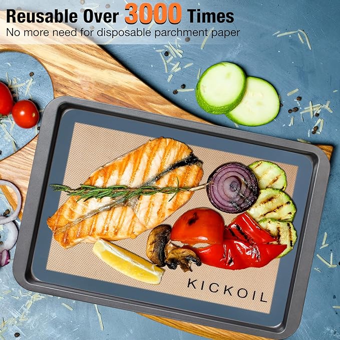 Silicone Baking Mat Large 3 Pack-2 Half Sheets+1 Small Quarter Sheet,Reusable Non Stick Food Safe