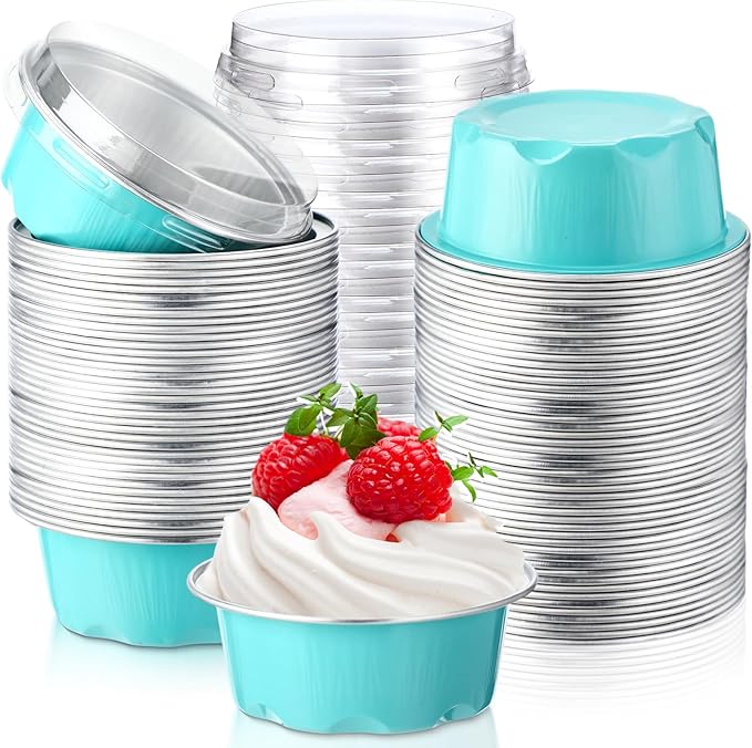 Eaasty 150 Pcs Baking Cups with Lids, 1.6 oz Muffin Cupcake Liners Aluminum Foil Mini Cake Pans
