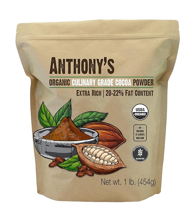 Anthony's Organic Culinary Grade Cocoa Powder, 1 lb, Dutch Processed Baking Cocoa, Gluten Free, Non