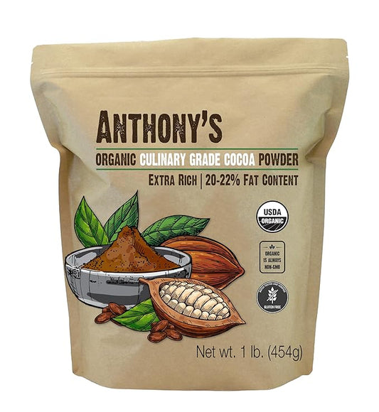 Anthony's Organic Culinary Grade Cocoa Powder, 1 lb, Dutch Processed Baking Cocoa, Gluten Free, Non