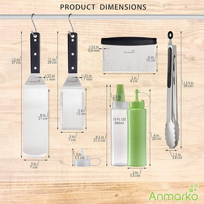 Anmarko Metal Spatula Set Stainless Steel and Scraper - Professional Chef Griddle Spatulas Set of 6