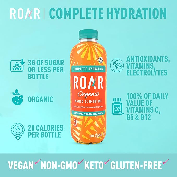 Roar Organic Electrolyte Infusions - USDA Organic - Mango Clementine - with Antioxidants, B