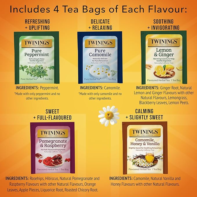 Twinings Herbal Tea Variety Pack, 20 Count (Pack of 6), Formerly Assorted Herbal, Includes 5
