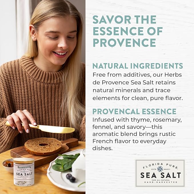 FLORIDA PURE Herbs de Provence Sea Salt - 80+ Mineral Sea Salt, Natural, Unrefined, Non Iodized