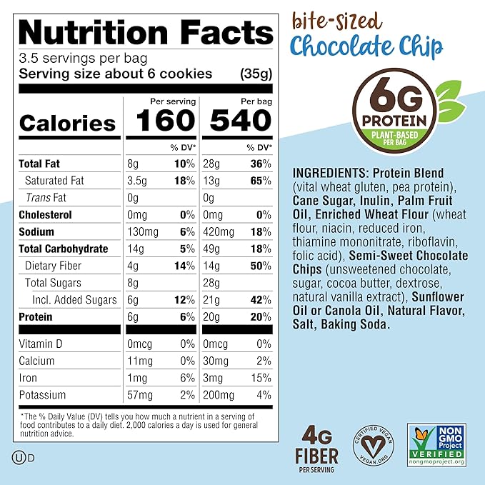 Lenny & Larry's The Complete Crunchy Cookie, Chocolate Chip, 6g Plant Protein, Vegan, Non-GMO, 4.25