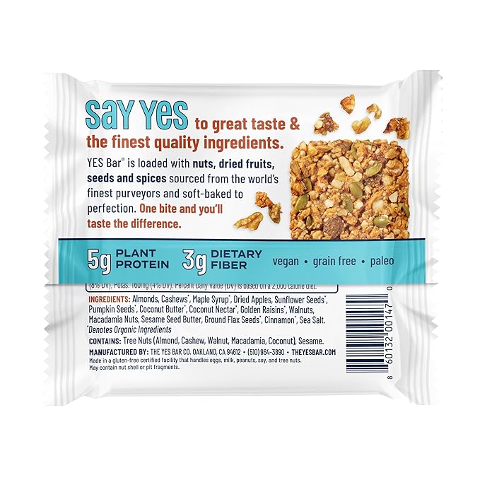 The YES Bar ??Apple Cinnamon Crisp ??Plant Based Protein, Decadent Snack Bar ??Vegan, Paleo, Gluten