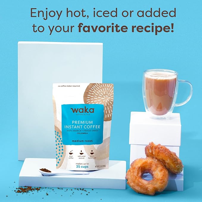 Waka Instant Coffee, Medium Roast - 100% Arabica Colombian Beans, Freeze Dried Granules, No Sugar