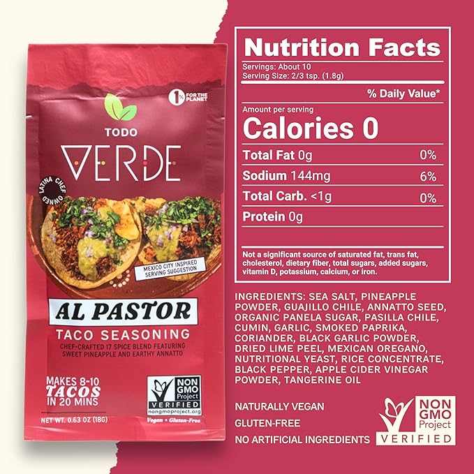 Al Pastor Healthy Taco Seasoning Packets - Todo Verde Mexican Seasoning Mix | Chef Curated Taco