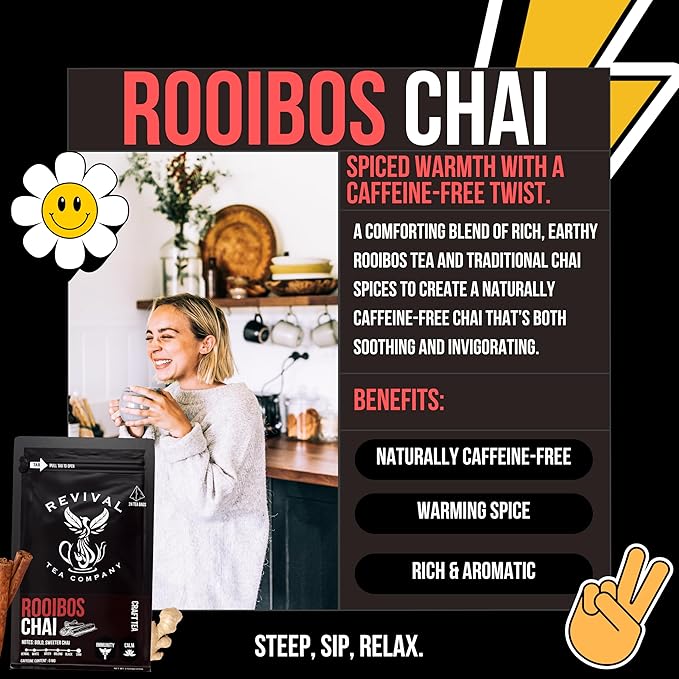 Revival Tea Company Rooibos Chai Tea - Rooibos Red Tea Blend with Fresh Spiced Chai Flavor