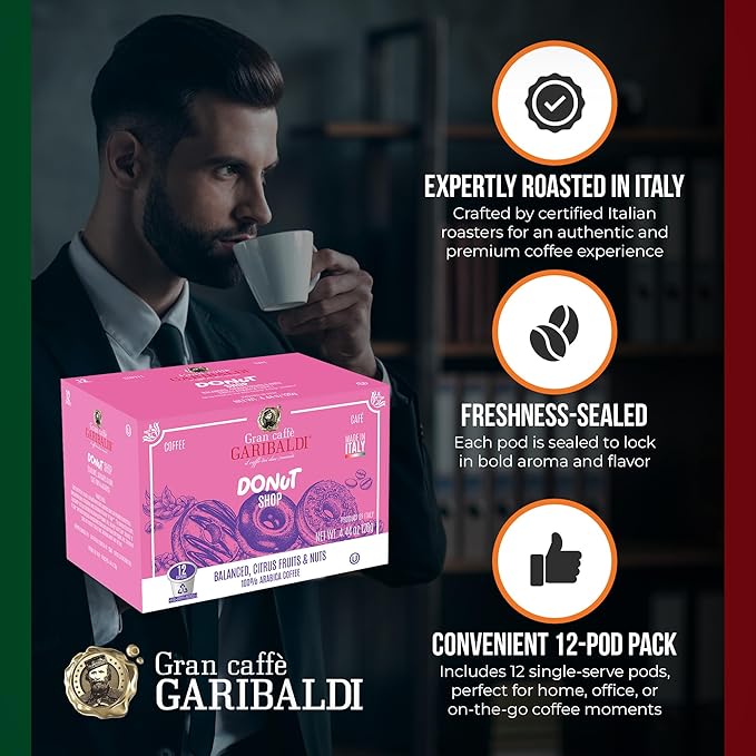 Caffè Garibaldi Donut Shop Coffee Pods, Single-Serve Capsules for Keurig K-Cup Brewers, Single
