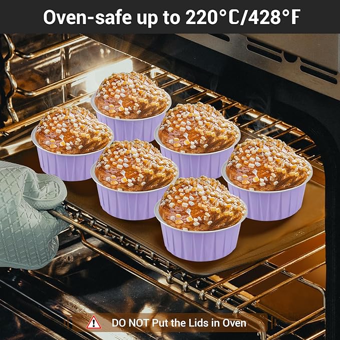 EUSOAR Disposable Ramekins with Lids, 5oz 100pcs Muffin Liners Cups with Lids, Creme Brulee Foil
