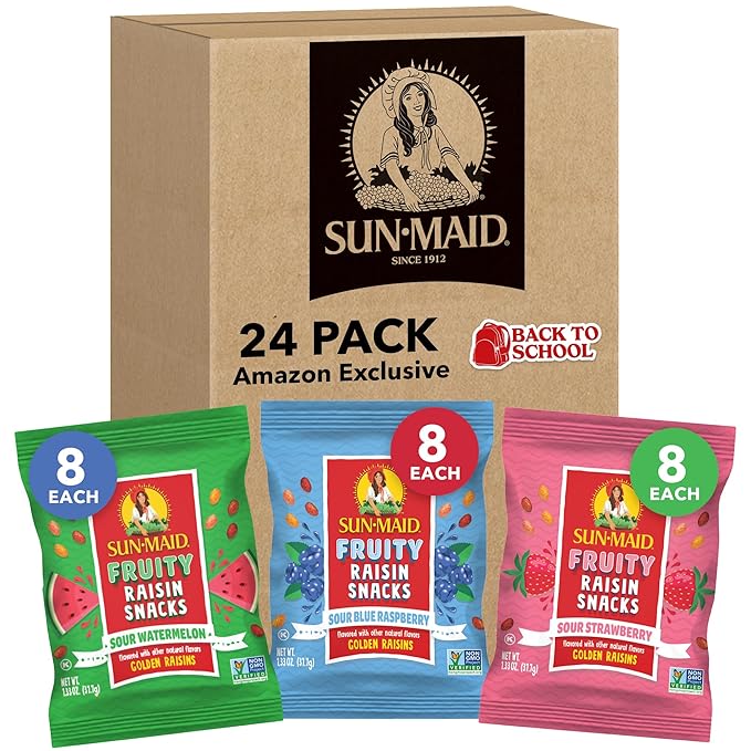 Sun-Maid Fruity Raisin Snack Variety Pack - Sour Strawberry, Watermelon & Blue Raspberry - (24