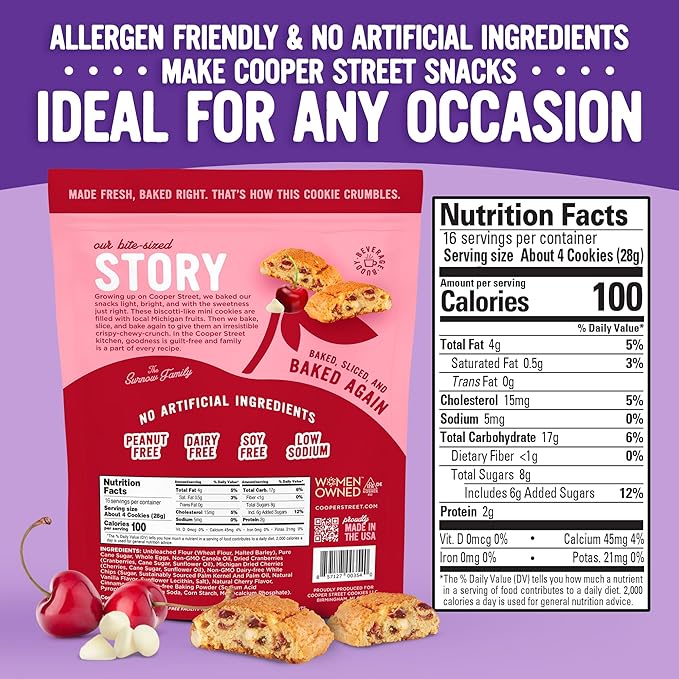 Cooper Street Twice-Baked Cherry White Chip Biscotti Cookies (16 oz Pack of 2) ??Over 50 Biscotti