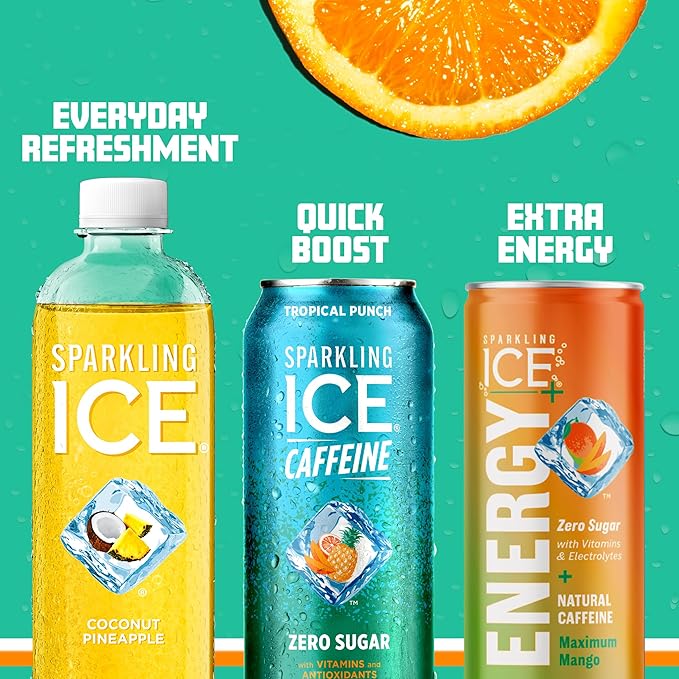 Sparkling Ice Caffeine Tropical Punch Sparkling Water with Caffeine, Zero Sugar, with Antioxidants
