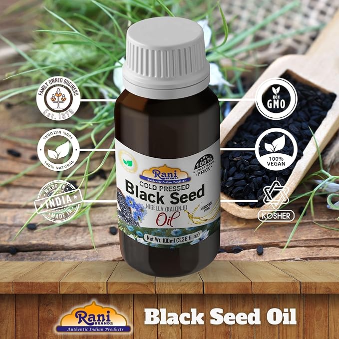 Rani Pure Black Seed (Nigella, Kalonji) Oil 3.38 Fl oz (100ml) Cold Pressed ~ 100% Cholesterol Free