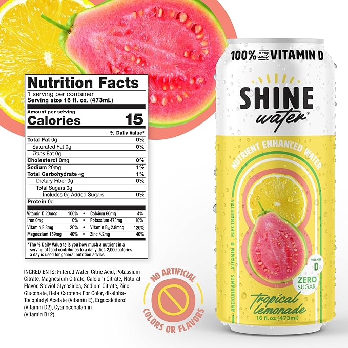 ShineWater Vitamin D Hydration Electrolyte Drink - Flavored water with electrolytes, Sugar-Free