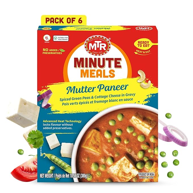 MTR - Minute Meals: Mutter Paneer - Spiced Green Peas & Cottage Cheese in Gravy - Tasty Indian Meal