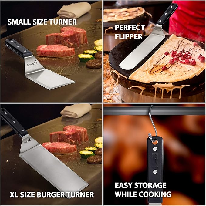 Stainless Steel Spatula Set - Heavy Duty Spatula and Scraper - Great for Cast Iron Griddle BBQ Flat