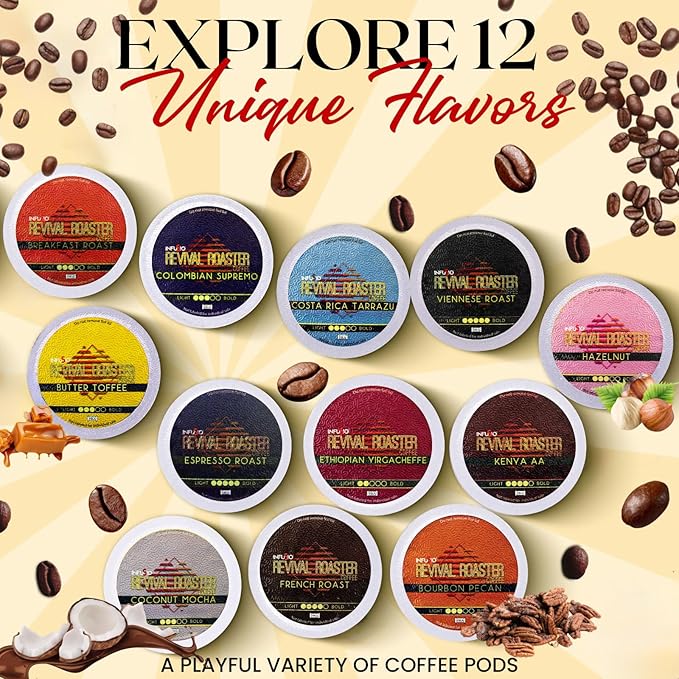 InfuSio Coffee Pods Variety Pack – 96 Count, 12 Crafted Medium & Dark Roast Blends and