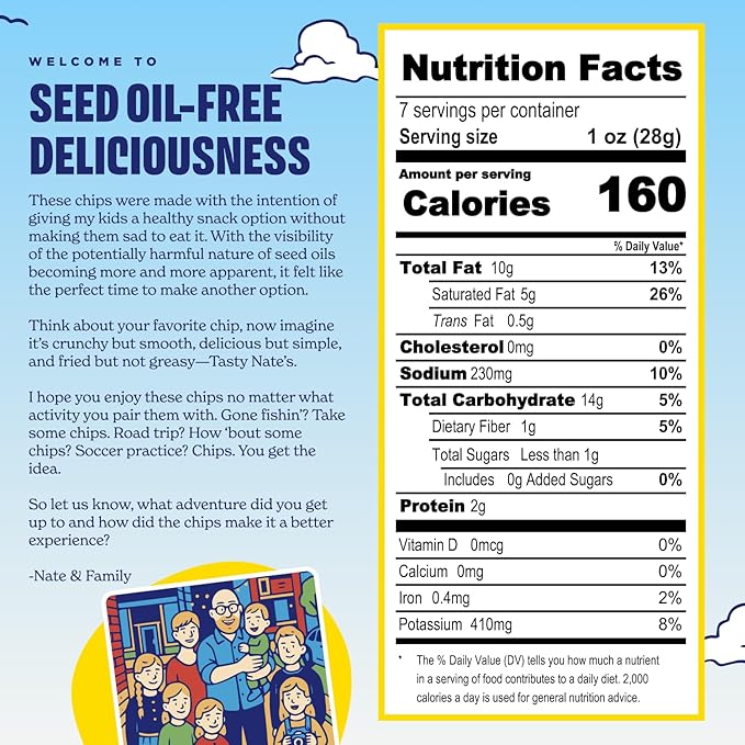 Tasty Nate???Beef Tallow Potato Chips - Original Sea Salt, Fried in 100% Beef Tallow - Seed Oil