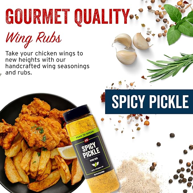 PS Seasoning Spicy Dill Pickle Wing Rub - Hot Chicken Seasoning with Vinegar, Red Pepper, Dill