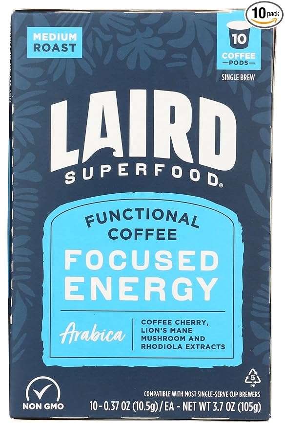 Laird Superfood K-Cups with Functional Mushrooms - Focused Energy, 10ct - Plant-Based Blend of