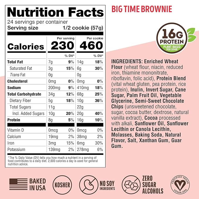 Lenny & Larry's The Complete Cookie, Big Time Brownie, Soft Baked, 16g Plant Protein, Vegan