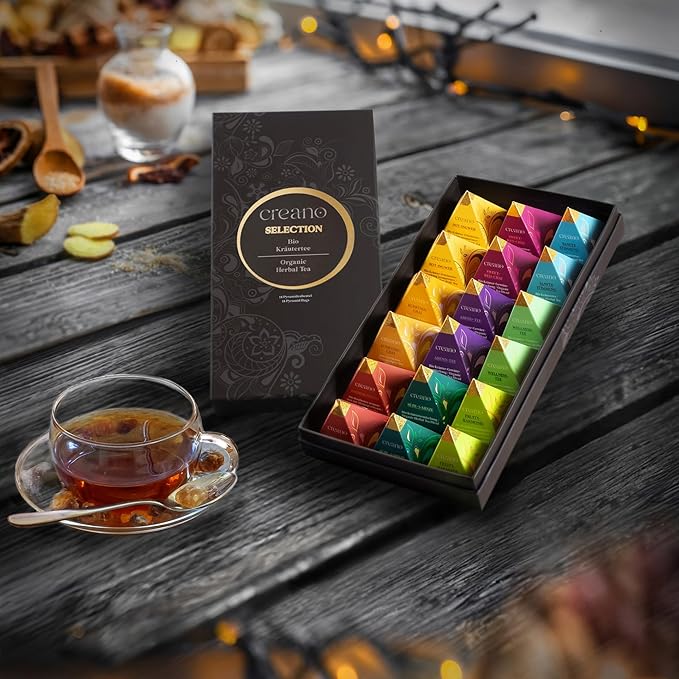 Creano Organic Herbal Tea Gift Set "Organic Herbal Tea" – 18 Pyramid Tea Bags in 9 Different