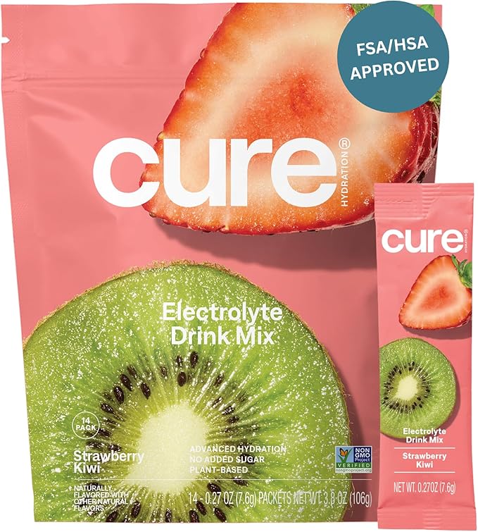 Cure Hydration | Plant-Based Electrolyte Drink Mix | No Added Sugar | FSA-HSA | Dehydration Relief