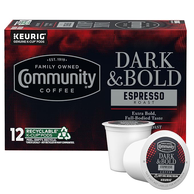 Community Coffee Dark & Bold Espresso Roast 12 Count Coffee Pods, Extra Dark Roast Compatible with