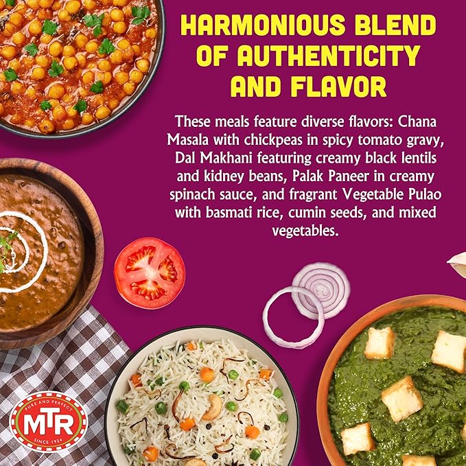 MTR Ready-To-Eat: Maharaja Pack - Assorted Pack of 4 (Chana Masala, Dal makhani, Palak Paneer