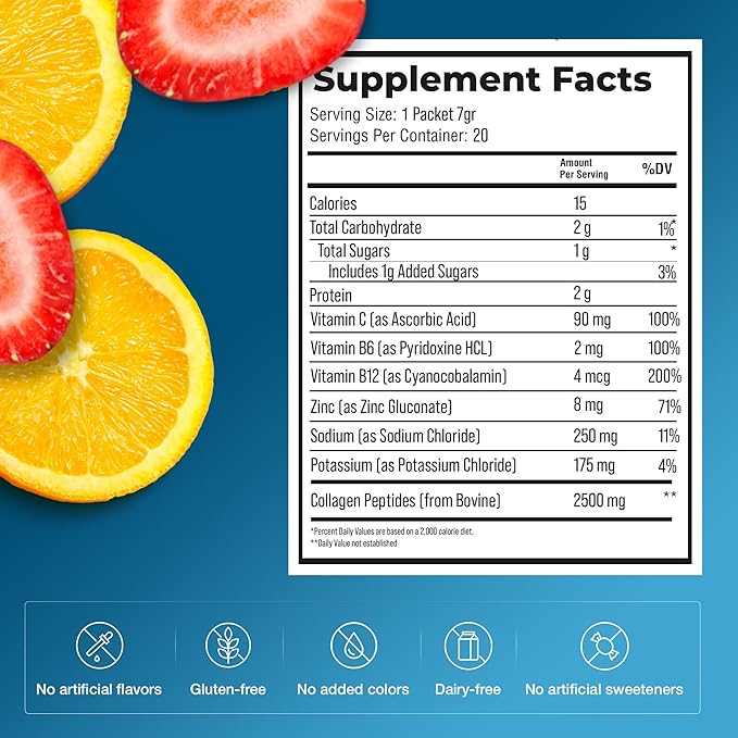 The Frozen Bean Sunkist Collagen Drink Mix - Hydration Strawberry Lemon Electrolyte Drink for Women
