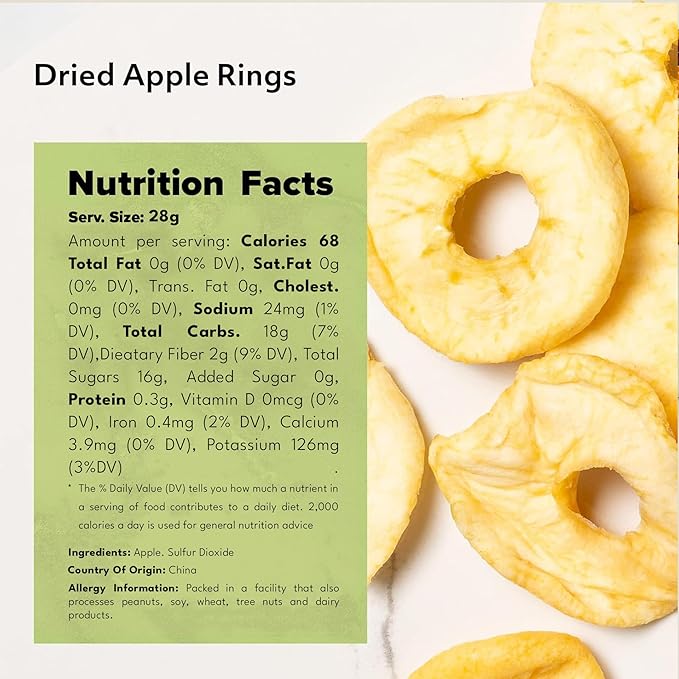 NUTS U.S. - Dried Apple Rings | No Added Sugar | No Artificial Color | Chewy Texture | NON-GMO |
