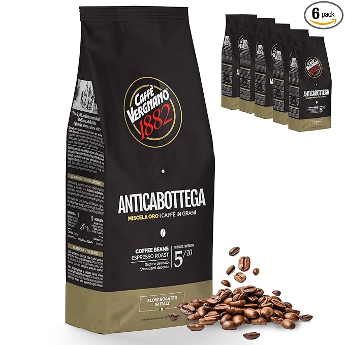Caffe Vergnano 1882 Antica Bottega Whole Bean Arabica Medium Roast Espresso, 1.1 lbs Bag - Italian