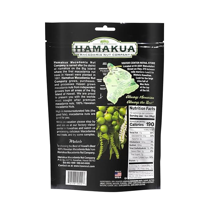 Hamakua Macadamia Nuts - Sweet Glazed Butter Rum - Hawaiian Grown Flavored Dry Roasted Half and