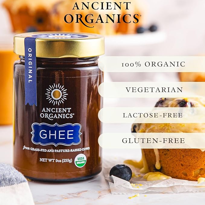 Ancient Organics Ghee - Organic Grass Fed Ghee Butter, Gluten Free, Clarified Butter, Vitamins &